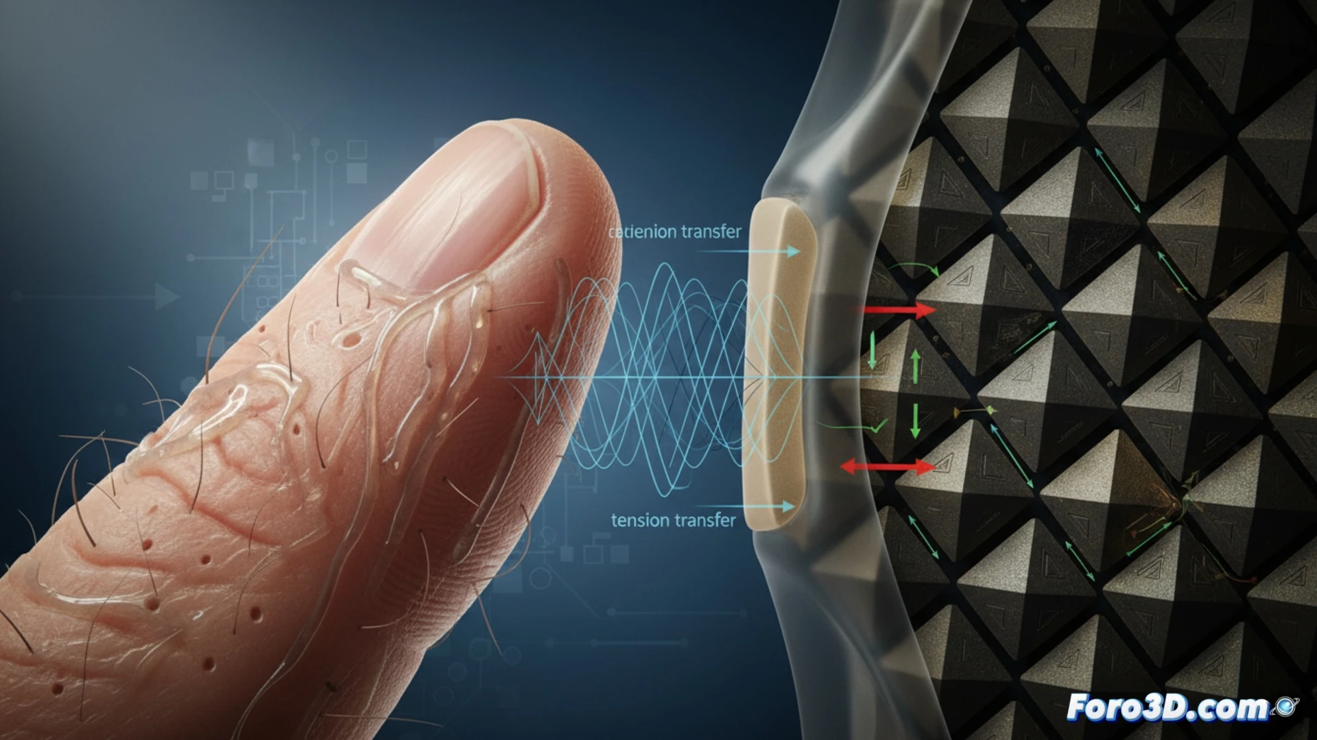 Microtopografía de la piel humana con surcos cutáneos y crestas dermatoglíficas en detalle biomecánico