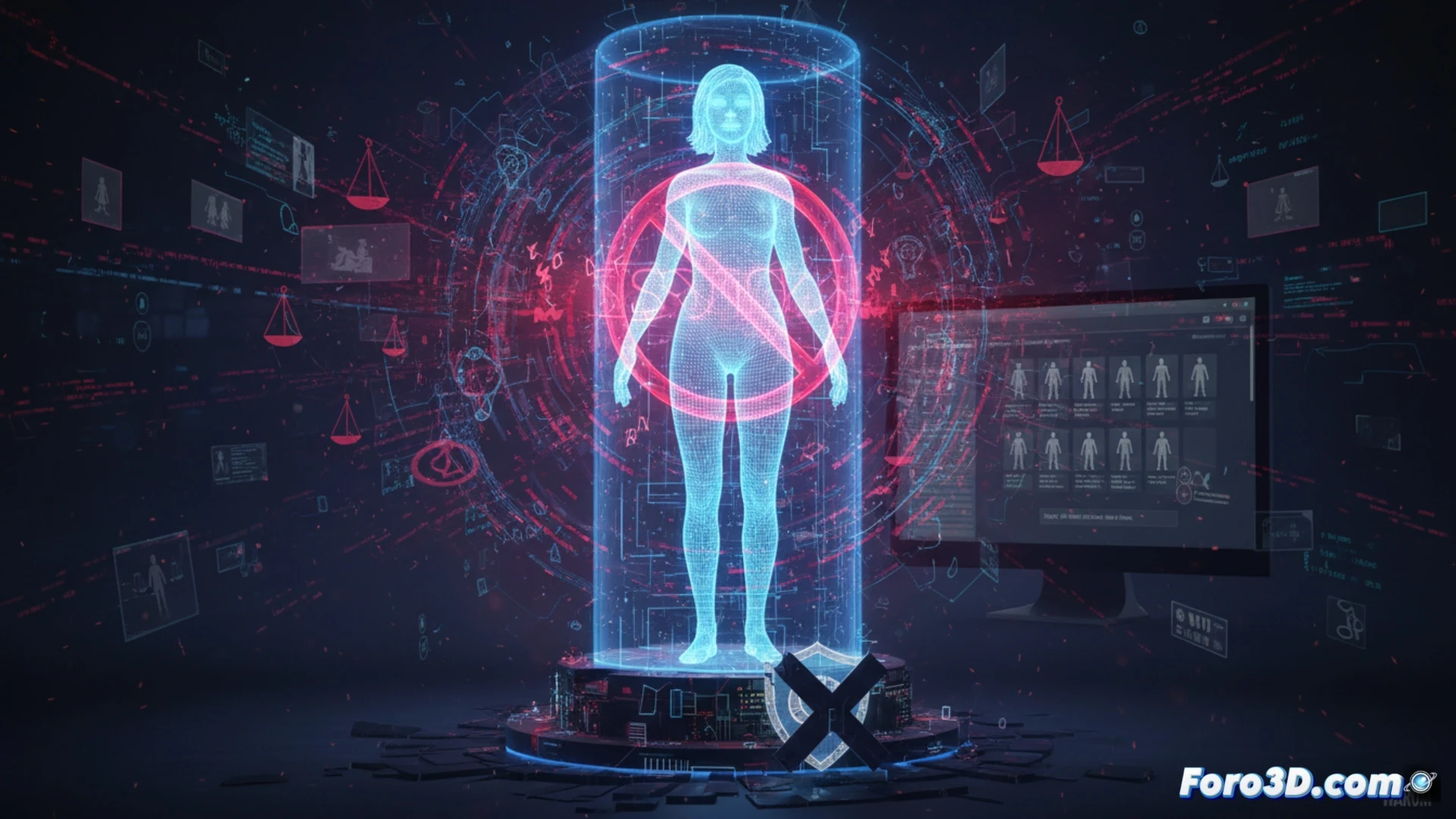 Modelado 3D de Sway de Marvel con advertencia sobre derechos de autor y propiedad intelectual
