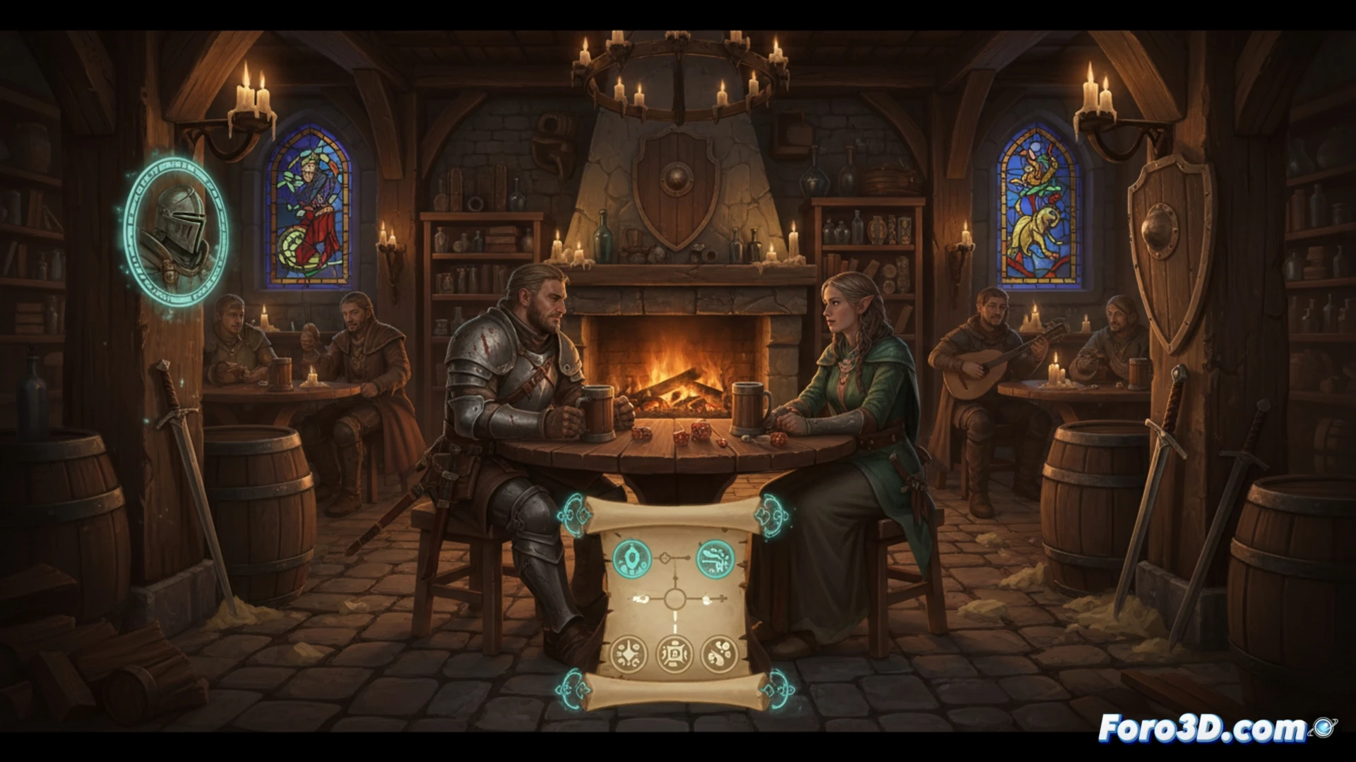 Arte 2D y UI inmersiva en Unity para novela visual Tavern Talk con personajes coloridos