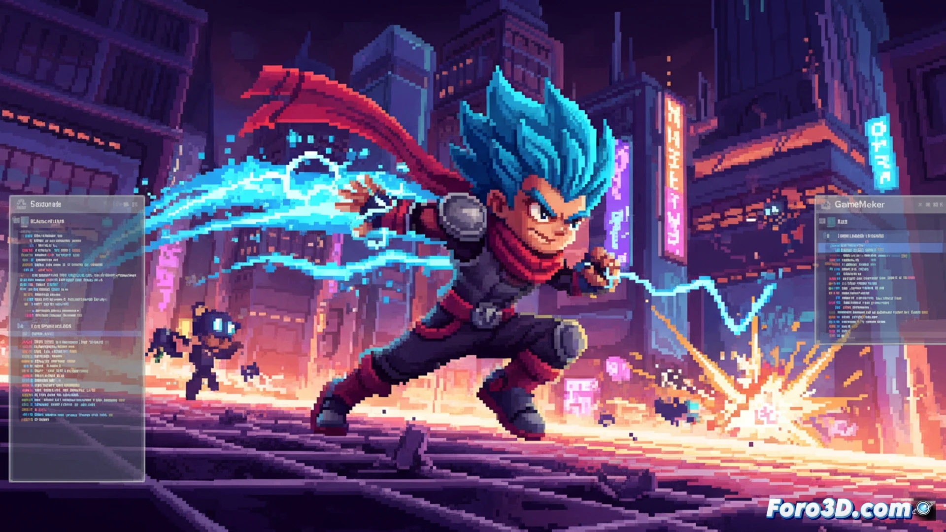 Pixel art vibrante de Berserk Boy con animaciones rápidas y efectos de rastro en GameMaker Studio