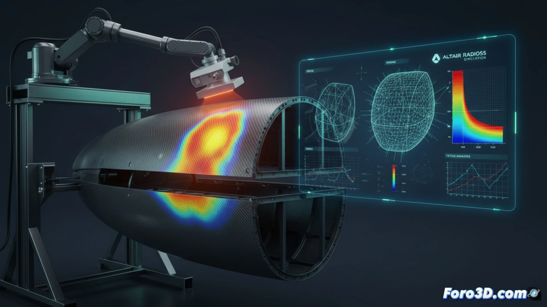Simulación de fatiga en material compuesto carbono tras impacto de ave, termografía activa y mallado 3D