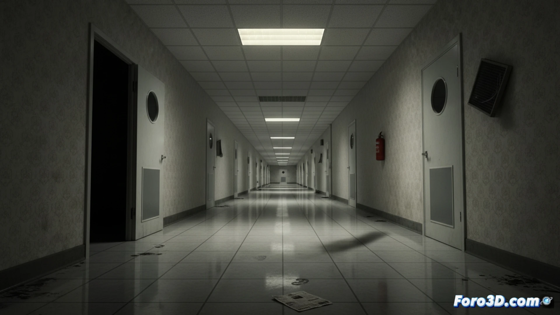 Pasillo de metro japonés vacío con luces fluorescentes y texturas realistas en Unreal Engine 5
