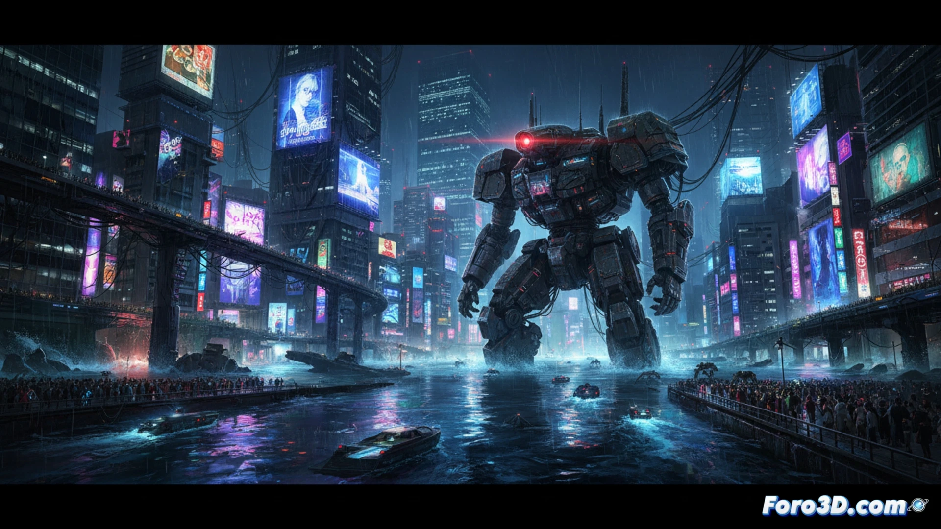 The Last Sentinel UE5 Tokio inundado ciberpunk fotorrealismo simulación fluidos multitudes masivas pipeline Maya Houdini ZBrush fotogrametría