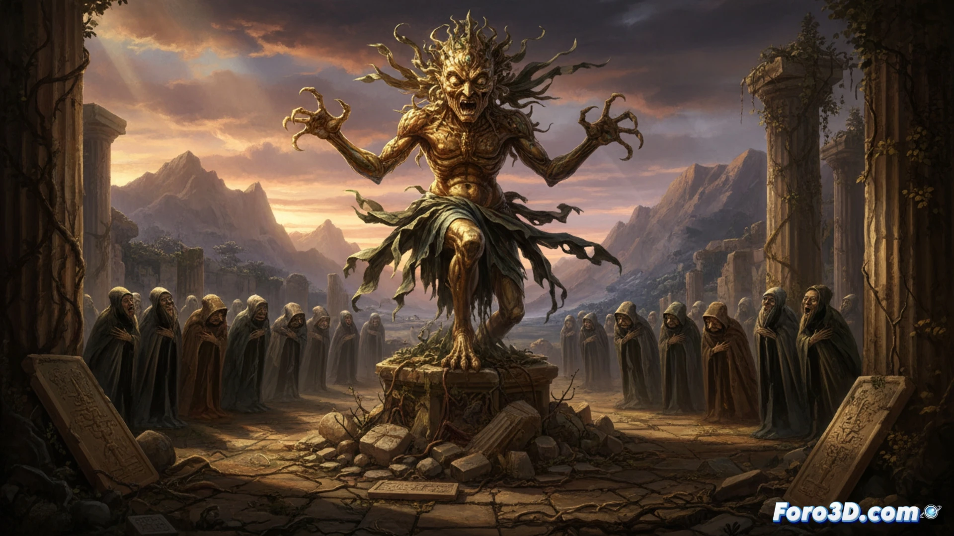 captura de The Rise of the Golden Idol con arte grotesco en 2D estilo pintura antigua y planos fijos en Godot