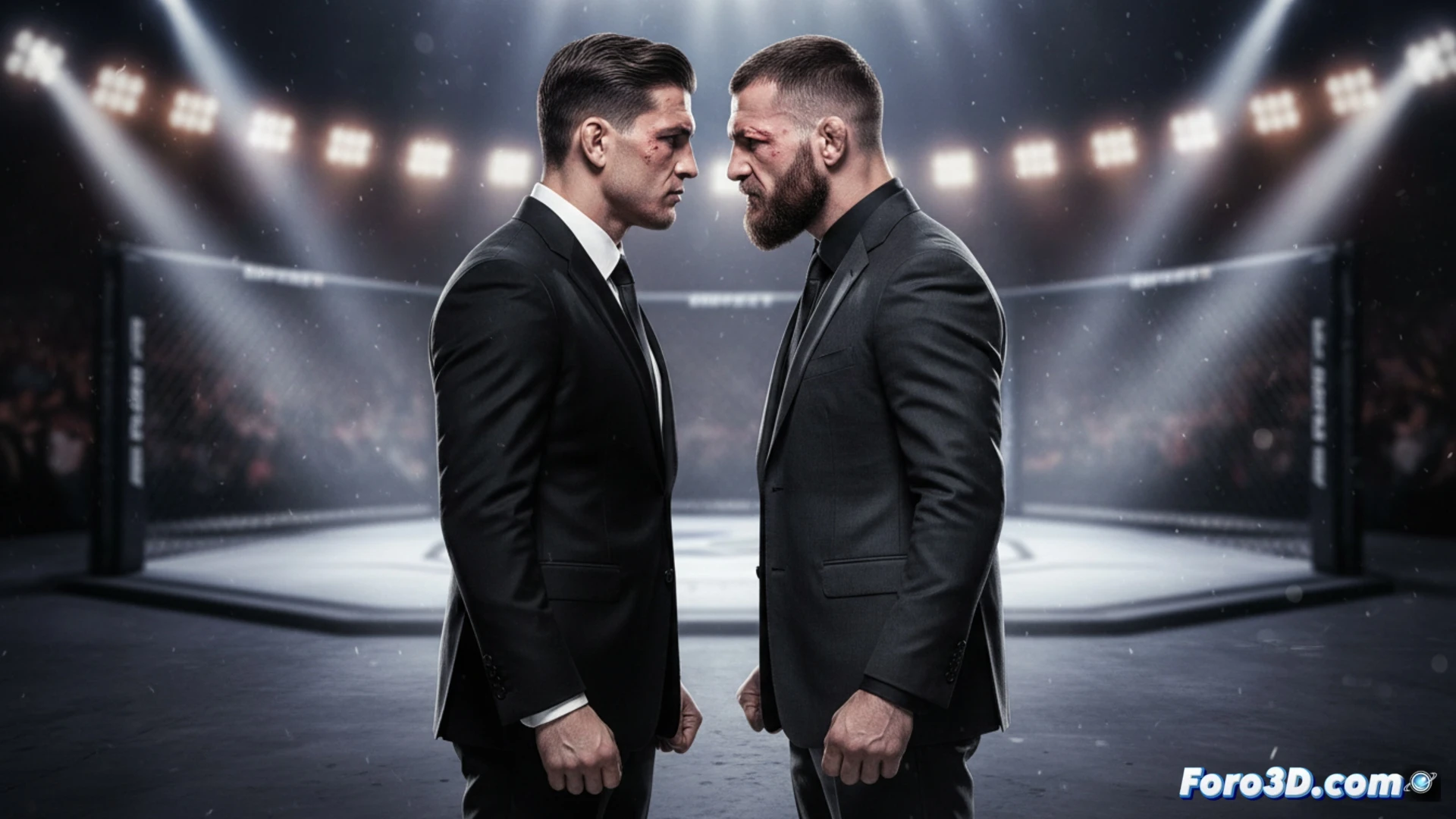 Ilia Topuria y Justin Gaethje frente a frente en Newark, micrófonos y miradas retadoras. Inicio de la promoción del UFC 328.