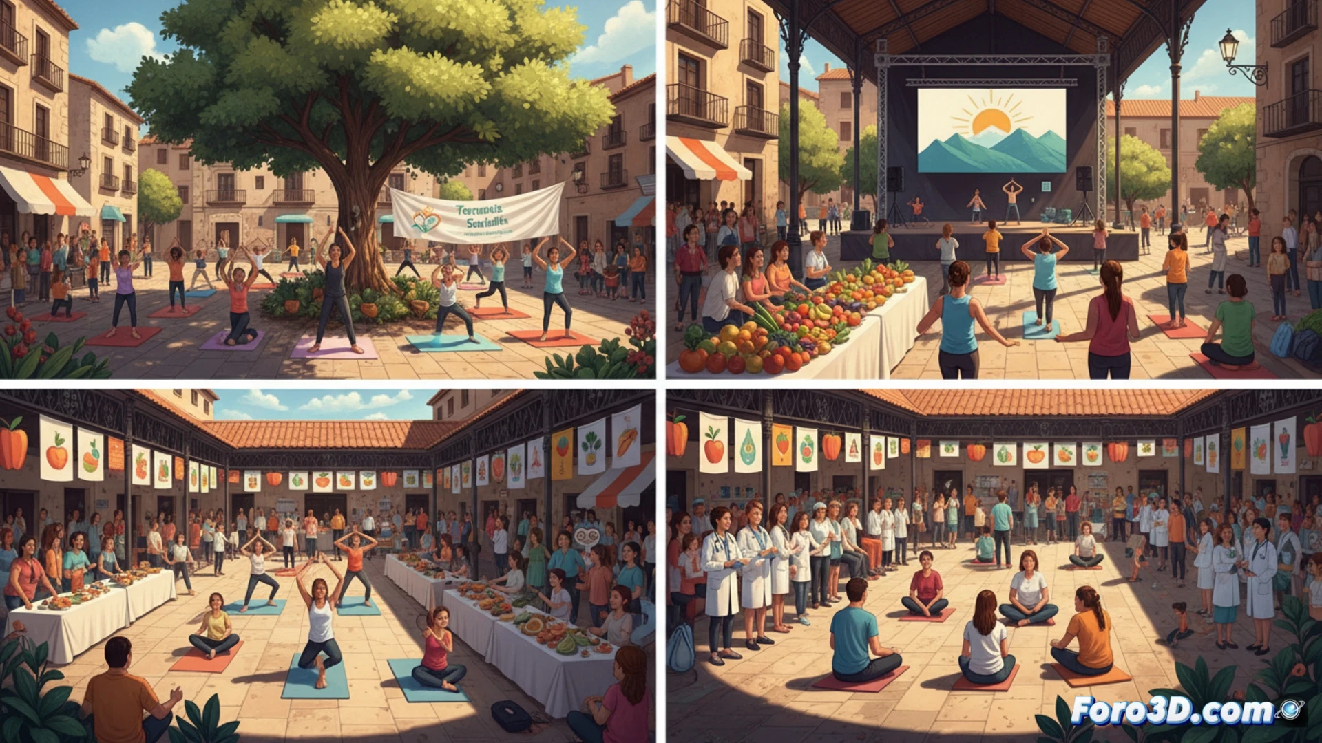 Vecinos de Torrent participan en actividades al aire libre durante la primera Semana de la Salud, entre plazas y mercados.