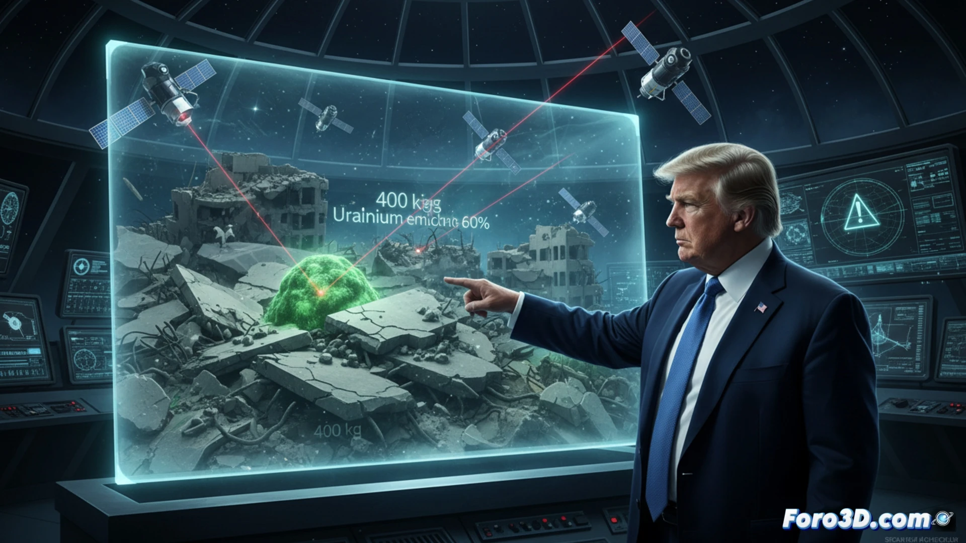 Un satélite espacial enfoca escombros radiactivos en Irán; Trump vigila desde la Casa Blanca.