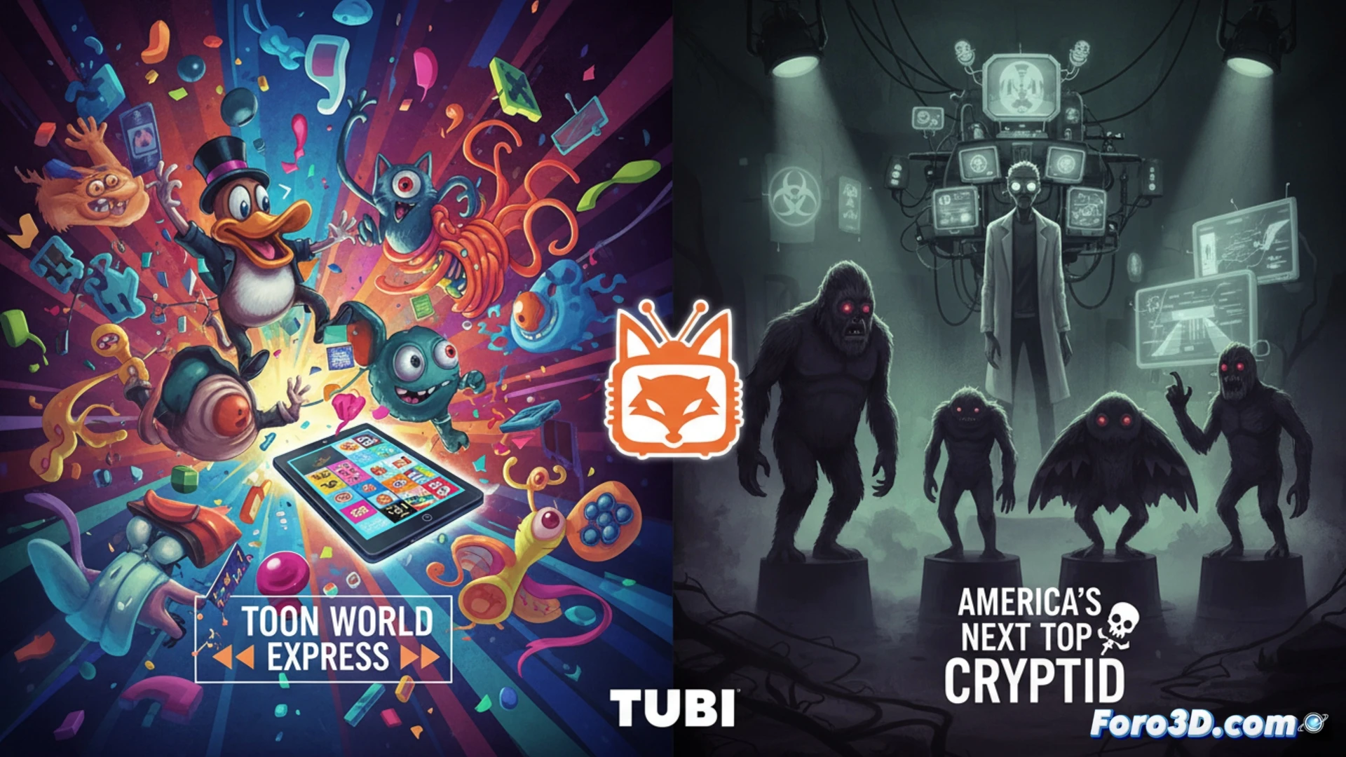 Dos series animadas adultas: tren surrealista con collage y críptidos en reality show.