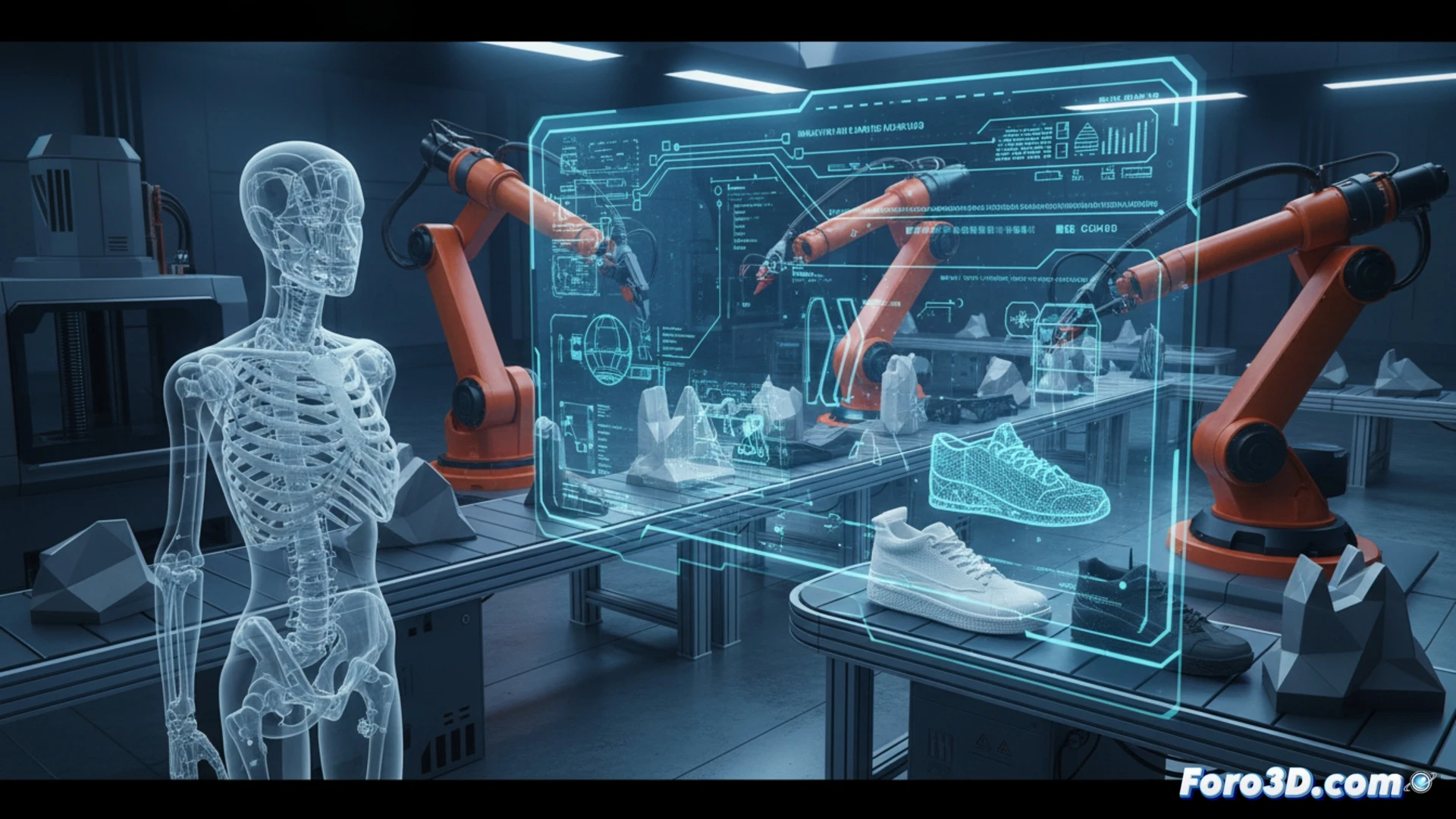 Maniquí impreso en 3D junto a interfaz de software de automatización para fábrica digital sin moldes