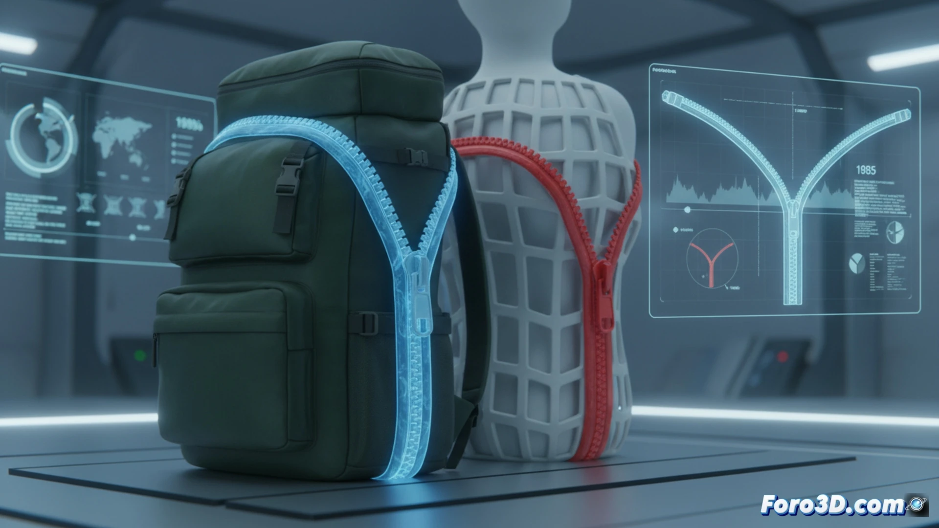 Una mano sostiene un Y-zipper impreso en 3D, uniendo tres lados de plástico que transforman objetos rígidos en flexibles.
