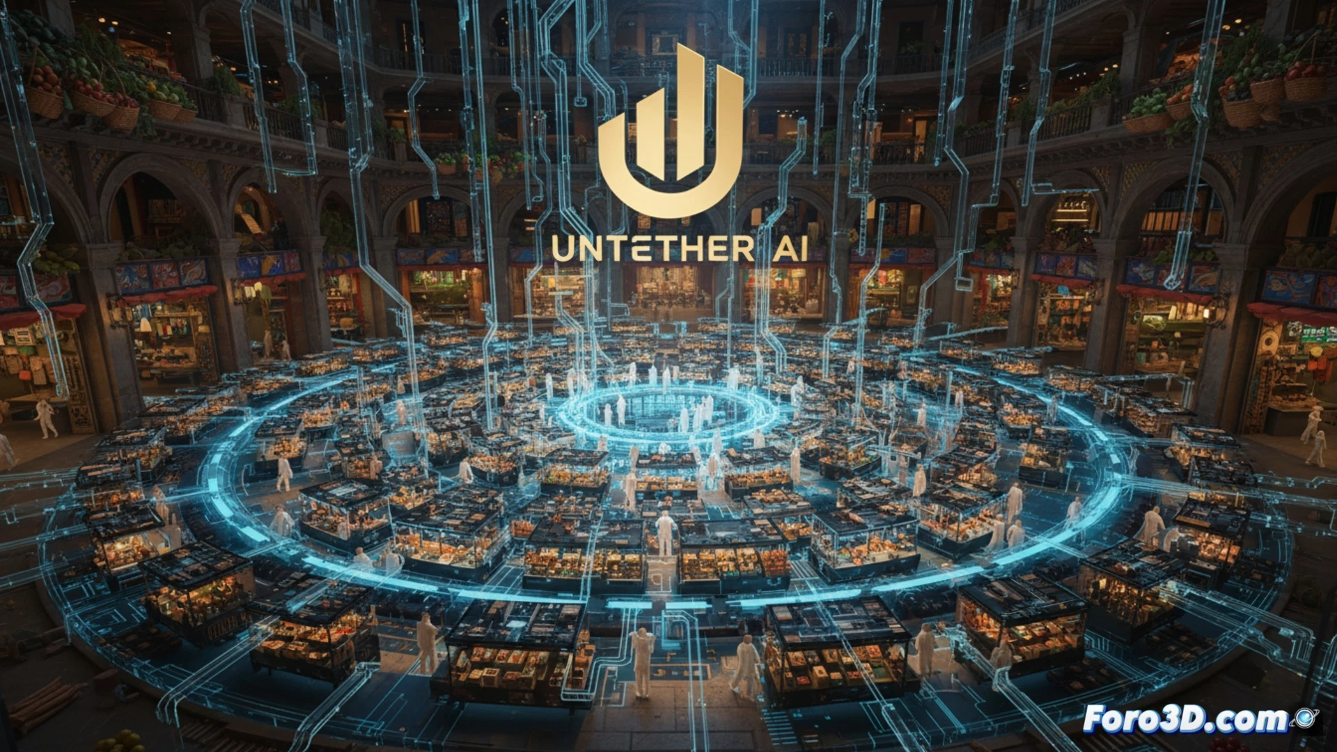 Untether AI Boqueria chip array processing inference at-memory, data streams flowing directly from stacked memory banks into parallel compute units without crossing a bus, glowing green energy efficiency metric overlay showing zero data movement overhead, while a technician observes a thermal camera display demonstrating reduced heat dissipation, cinematic engineering visualization, futuristic server room background, photorealistic industrial lighting, macro lens focus on silicon die architecture with visible memory layers, ultra-detailed metallic surfaces and fiber optic connections