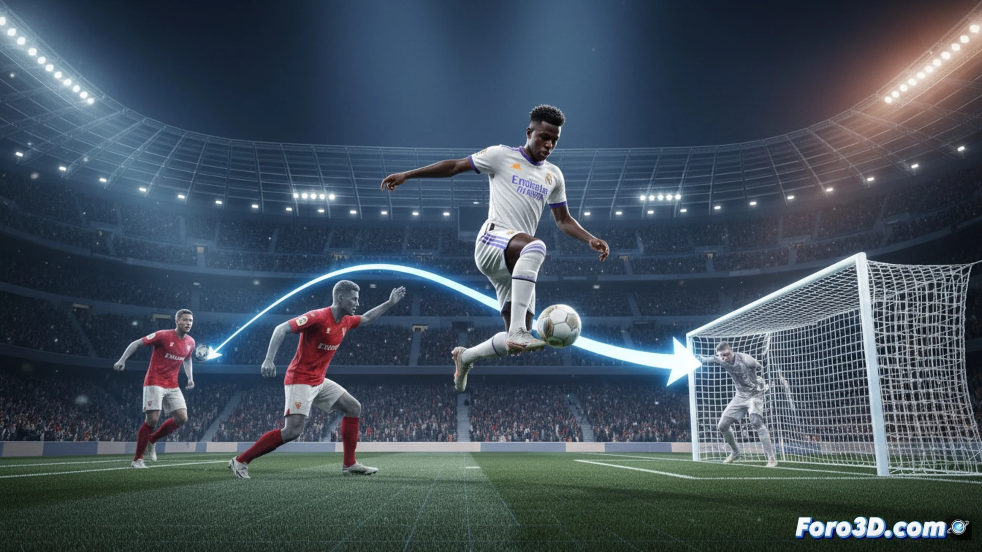 Vinícius Júnior celebra gol en Sevilla análisis 3D táctica Real Madrid LaLiga 2026