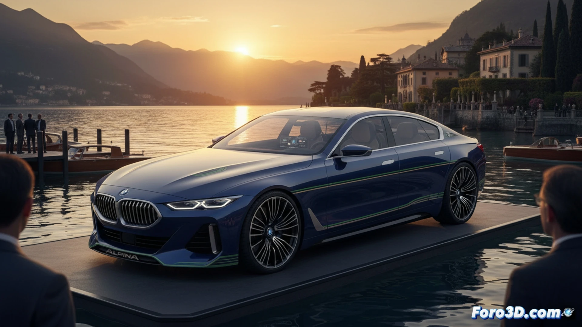 BMW ALPINA Vision en Lago Como: morro largo, silueta de gran turismo clásico, entre Rolls-Royce y BMW.