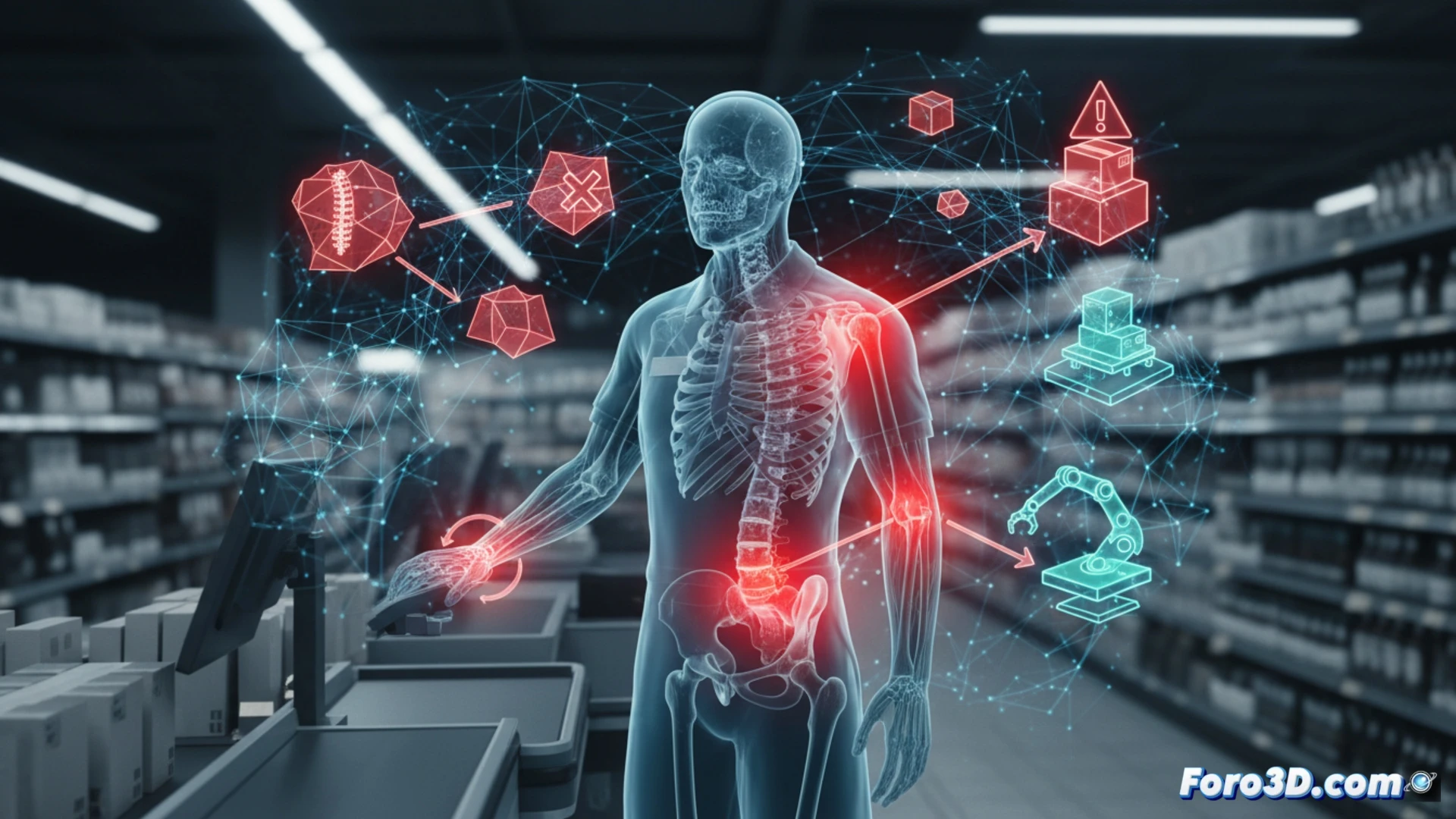 Visualizacion 3D de riesgos ergonomicos en dependiente, postura forzada y carga biomecanica acumulativa