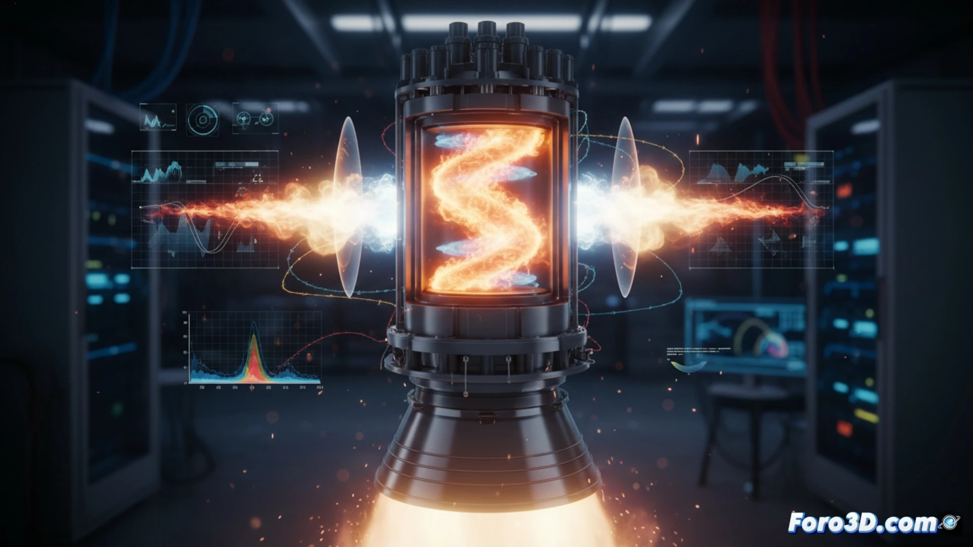 Visualización 3D de ondas de detonación supersónicas girando dentro de cámara hexagonal de cobre de motor RDRE