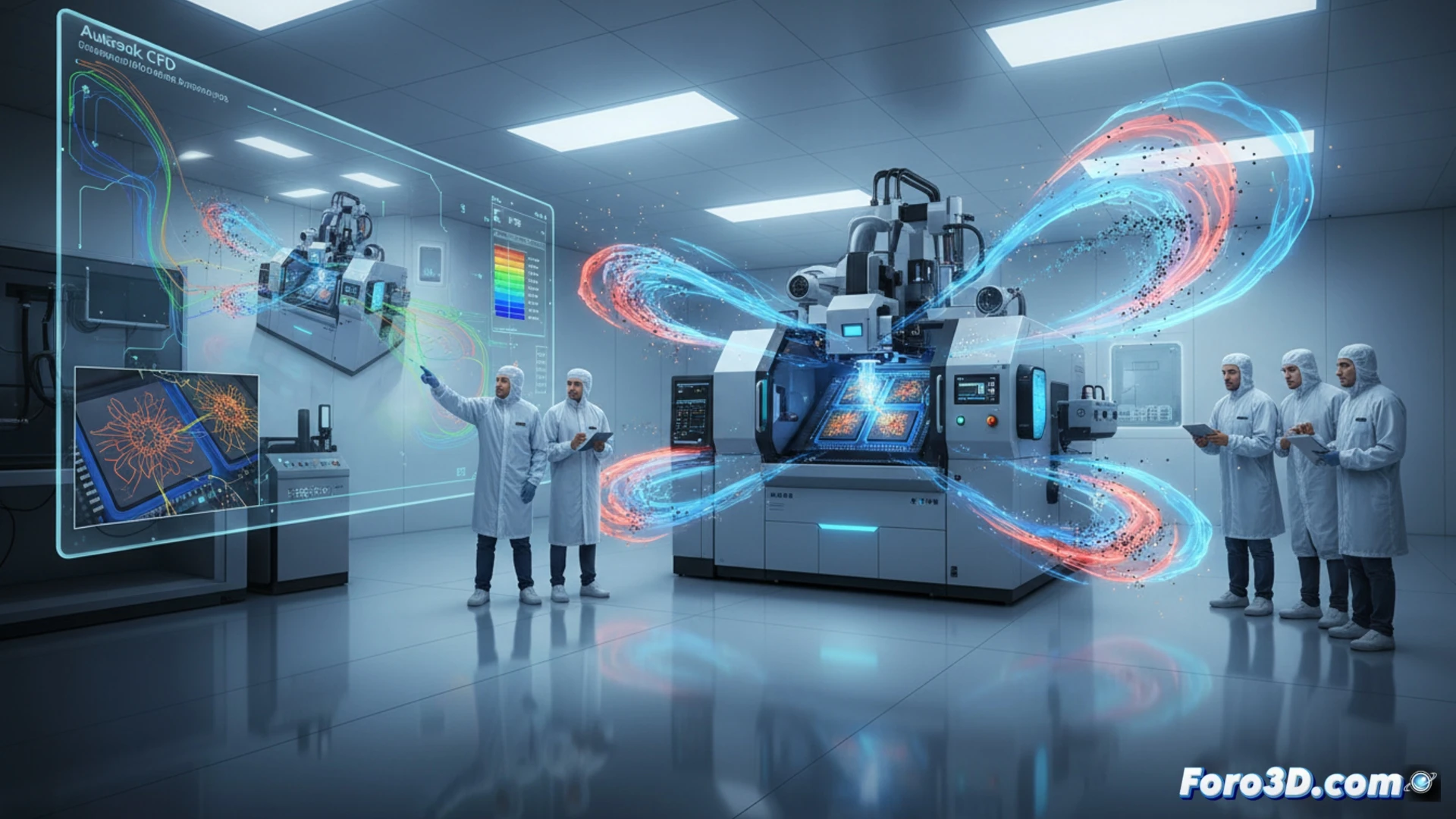 Simulación CFD de flujo laminar en sala blanca con microvórtices afectando obleas de 2nm