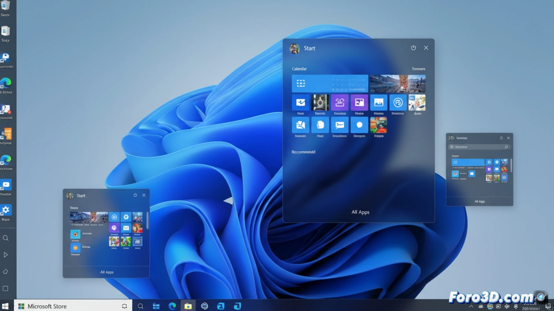 Windows 11 desktop interface demonstration, user dragging taskbar from bottom to top of screen while menu Start simultaneously resizing from standard to compact mode, cursor clicking on taskbar settings panel, three transparent ghosted positions showing left right and top alignments, technical illustration style, clean UI elements with subtle grid overlay, blue accent lighting on active windows, smooth motion trails showing the repositioning action, photorealistic software interface render, high contrast edges for technical clarity