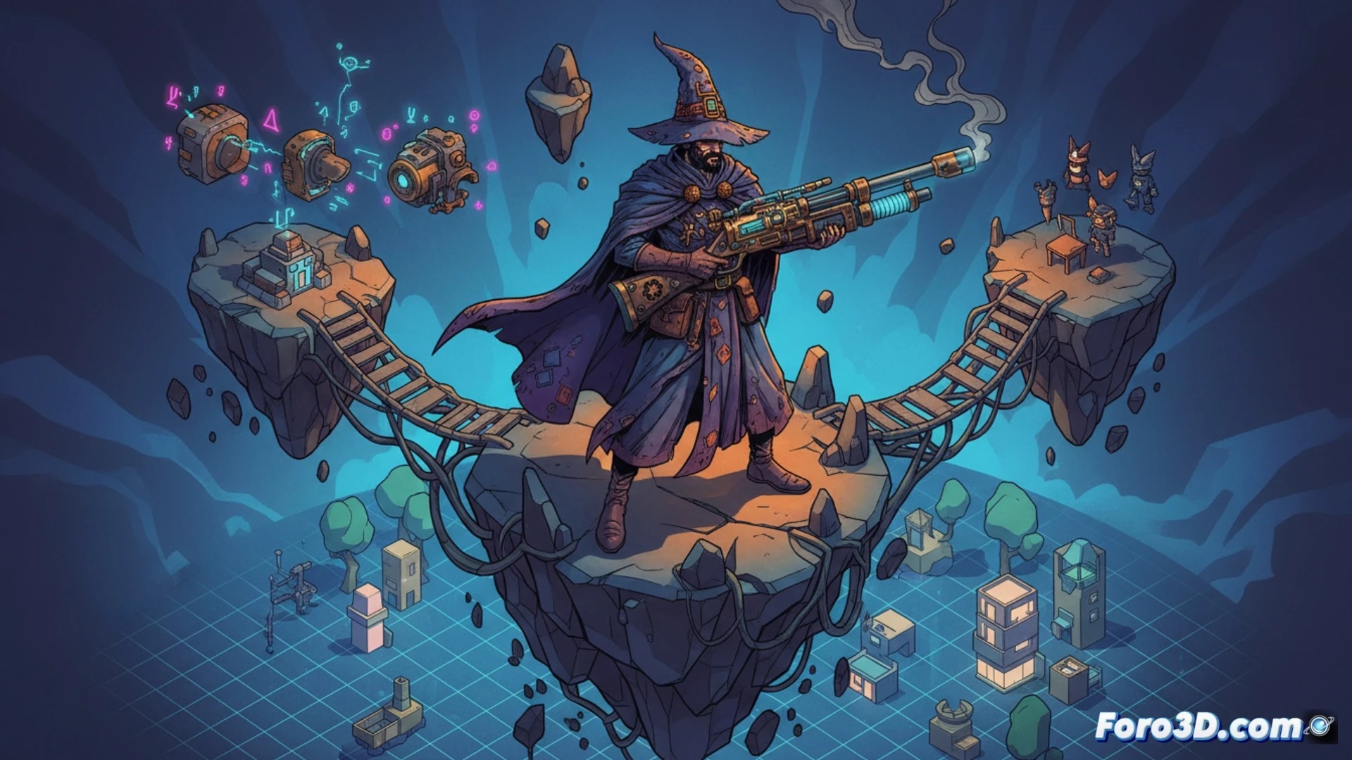 Wizard with a Gun juego indie isometrico estilo comic colores planos desarrollado en Unity por Galvanic Games