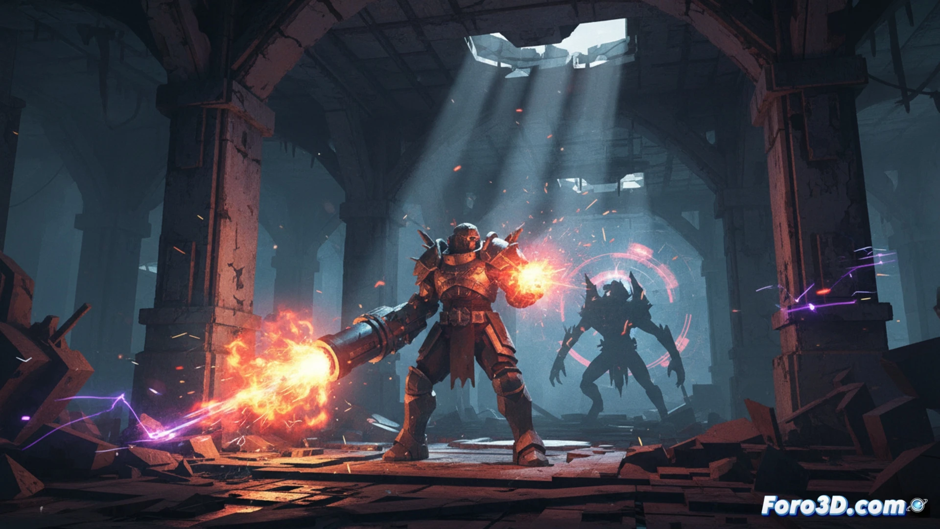Captura de Wrath Aeon of Ruin con iluminación dinámica y texturas pixeladas en un pasillo oscuro del juego.