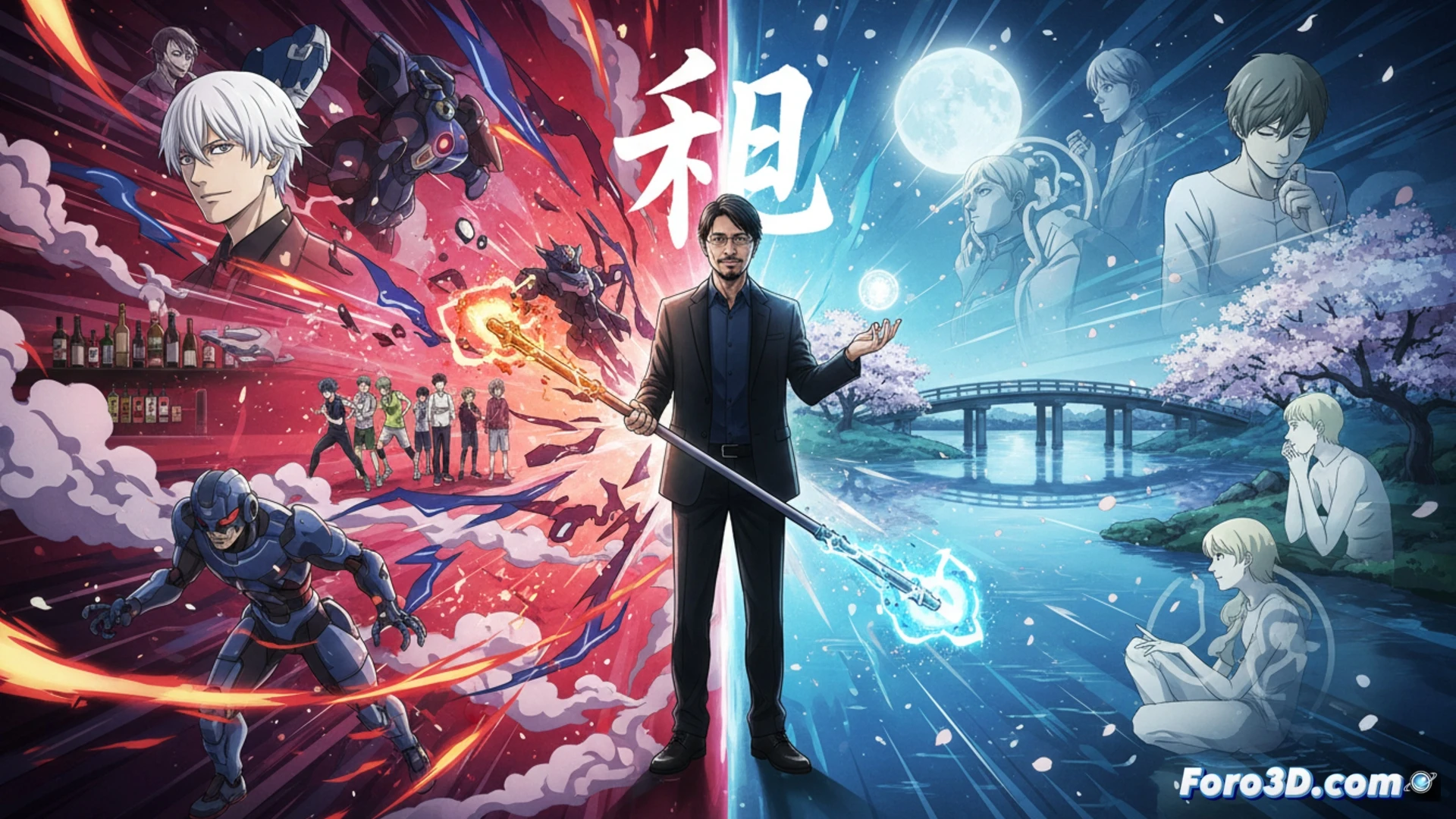 Yuzuru Tachikawa en su estudio, con la mirada serena entre bocetos de acción fluida y un plano de Death Billiards.