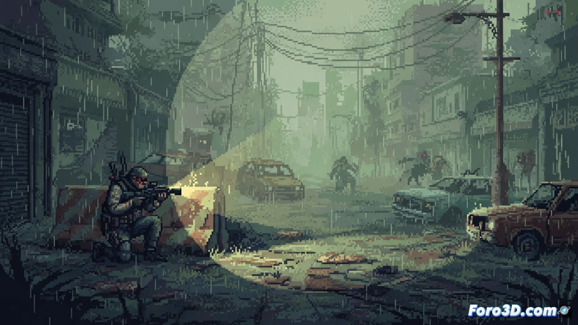 Pixel art detallado en Aseprite con niebla de guerra en GameMaker para Zero Sievert