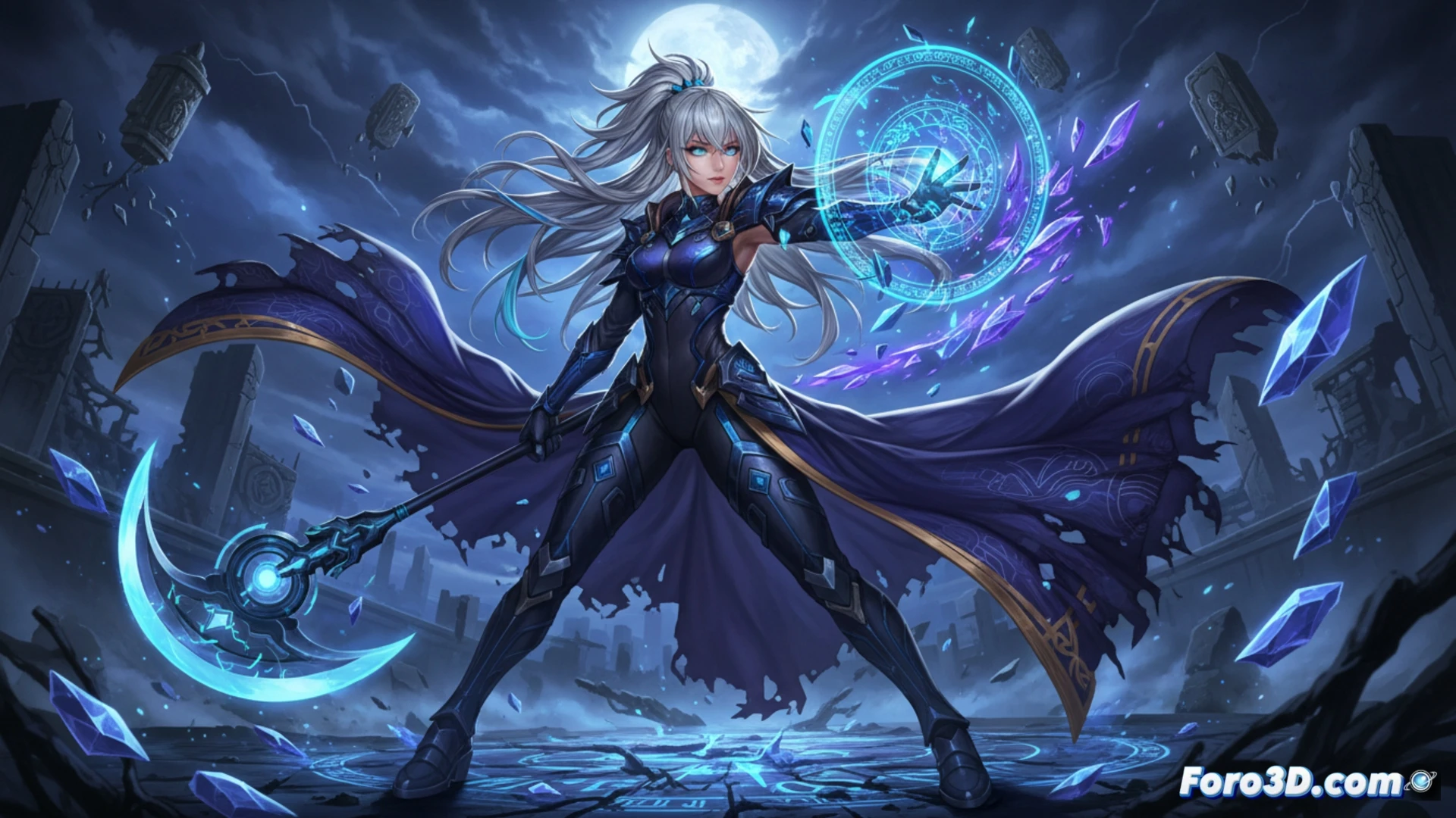 Zohar, nuevo luchador DLC de Under Night In-Birth II, aparece con Ogre y Strix en un fondo oscuro y neón.