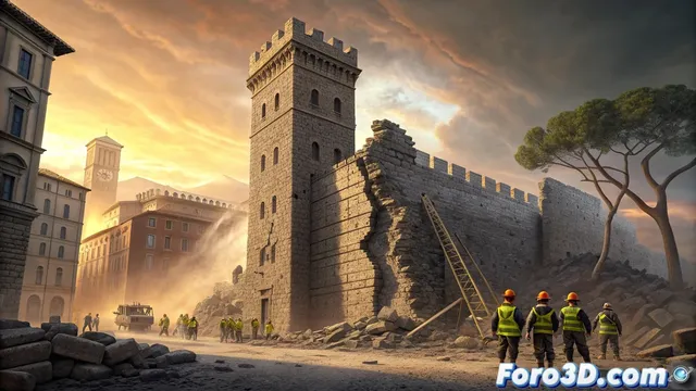 Derrumbe en la torre dei conti de Roma durante obras de restauración