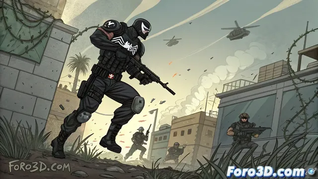 Agente Venom muestra músculo, tinta y simbiosis militar