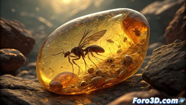 Recreación de fósiles en ámbar del Cretácico con 3ds Max
