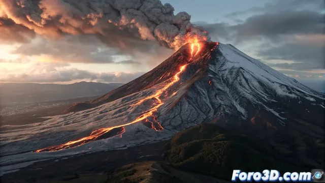 Animar una erupcion del Monte Fuji en Maya con simulacion de fluidos y particulas