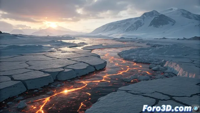 Recreación en Unreal Engine de la anomalía de calor bajo la Antártida detectada por la NASA