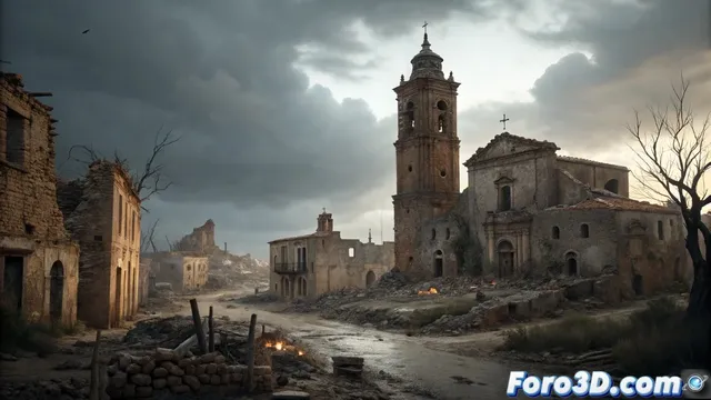 Belchite: recreación del pueblo fantasma en Nuke