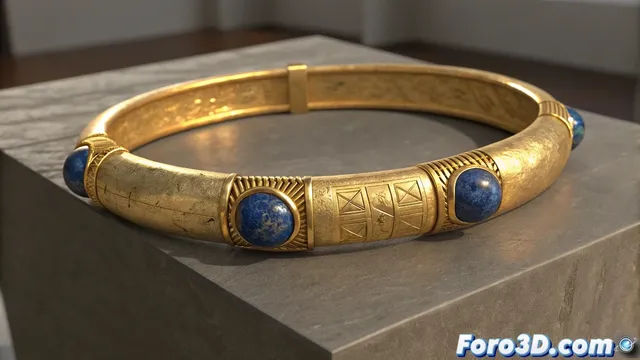 Recreación digital en Mudbox del brazalete de oro de Amenemope robado del Museo Egipcio