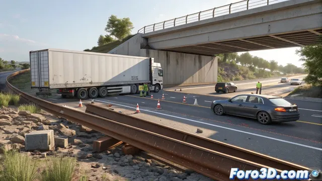 Recreacion en Blender de un accidente con vigas de hierro en la AP-7 de Tarragona