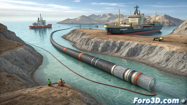 Modelado del cable submarino que une Ceuta con la Península en Rhino