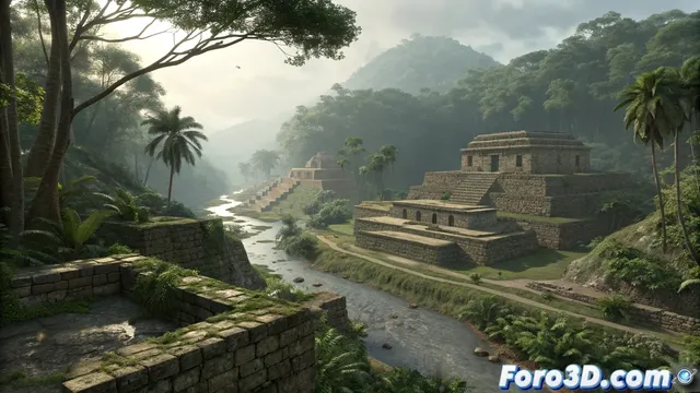 Recreación en 3ds Max de la antigua ciudad Chavín descubierta en la Amazonía brasileña