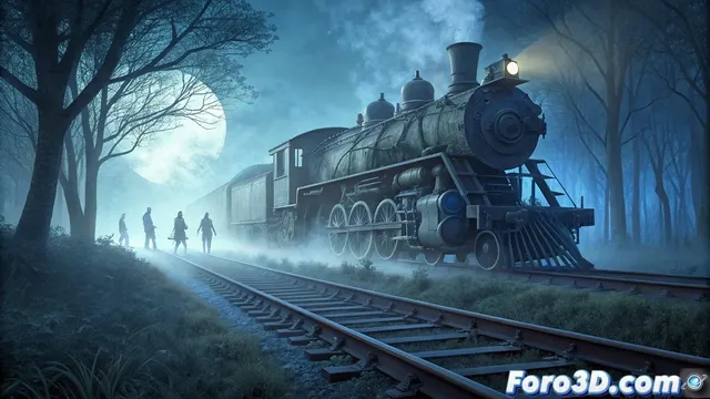 Creación de una escena nocturna de tren fantasma en Solvespace
