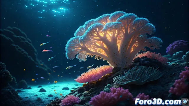 Ilustracion digital de coral bioluminiscente con Photoshop