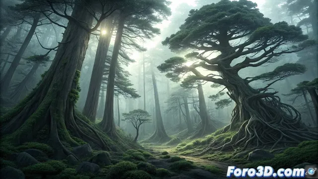 Iluminación del Bosque de Aokigahara en Lightscape para terror ambiental