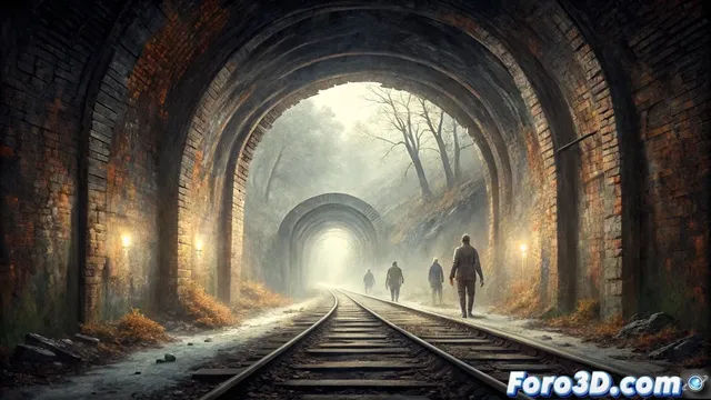 Pintura digital del Túnel de la Vía Muerta en Krita para ilustración de terror