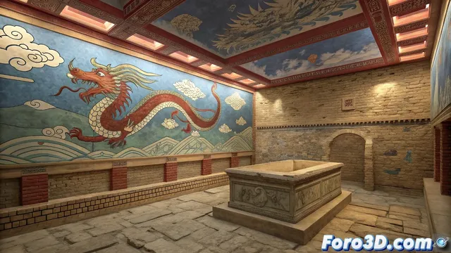 Descubren tumba de la dinastía Han con mural de dragón en China