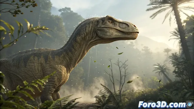 Recreación en After Effects del dinosaurio con cabeza en cúpula de Mongolia