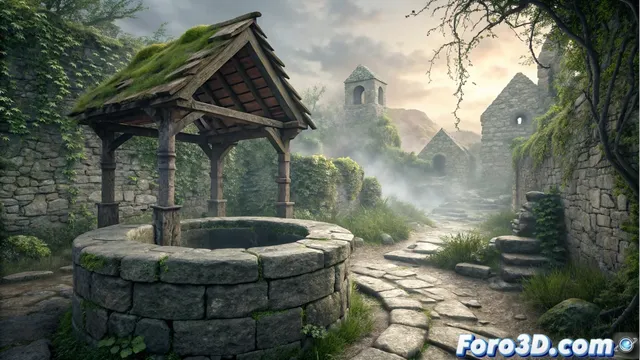 La leyenda del pozo que borra la memoria y su creación en Blender