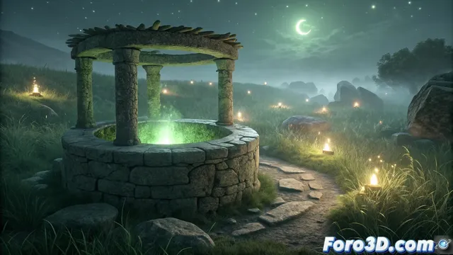 Recreación del pozo de luz verde en Blender: mitología celta y efectos visuales