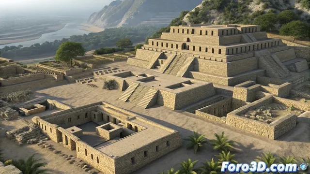 Recreación en SketchUp de antigua ciudad peruana de 3500 años de antigüedad