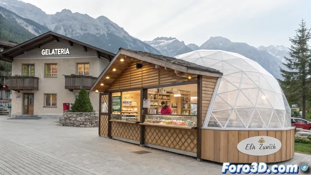 Una heladería alpina construida con impresión 3D y materiales reciclados