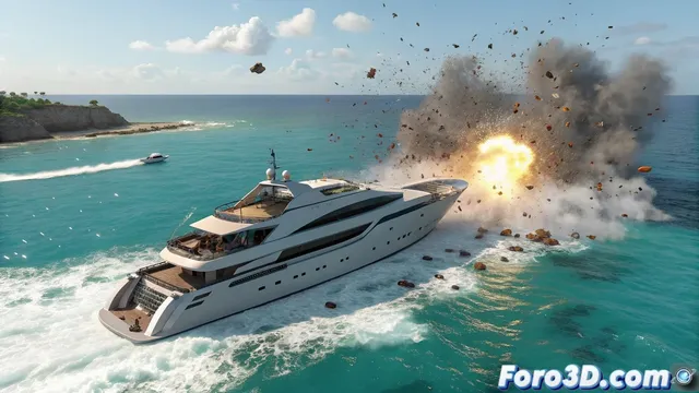 Como simular la explosion de un barco con efectos 3D