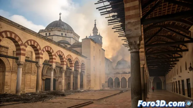 Recreación digital del incendio en la Mezquita de Córdoba