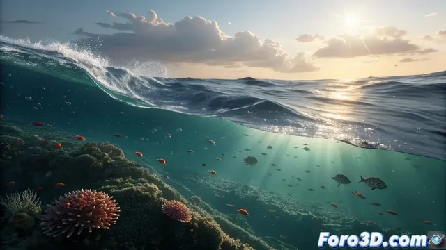 Visualización del impacto del calentamiento oceánico en microorganismos marinos con Terragen