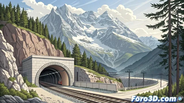 Ilustracion vectorial del tunel ferroviario mas largo del mundo en Illustrator